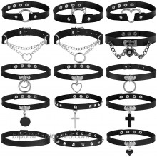 Hazms 15pcs PU Leather Choker Necklace Goth Chokers for Women Adjustable Black Punk Choker Set Gift for Women Girls Cosplay Accessories