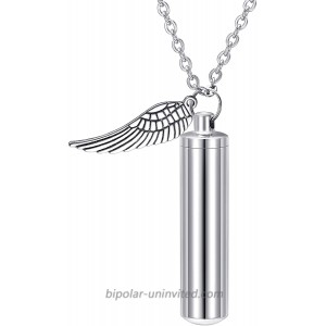 HooAMI Cremation Jewelry for Ashes Necklace for Men Urn Necklaces for Ashes for Women Stainless Steel Urn Necklace Pendant with Angel Wing Charm