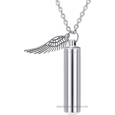 HooAMI Cremation Jewelry for Ashes Necklace for Men Urn Necklaces for Ashes for Women Stainless Steel Urn Necklace Pendant with Angel Wing Charm