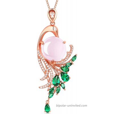 HXZZ Fine Jewelry Women Gifts Sterling Silver Natural Gemstone Rose Quartz Pendant Necklace