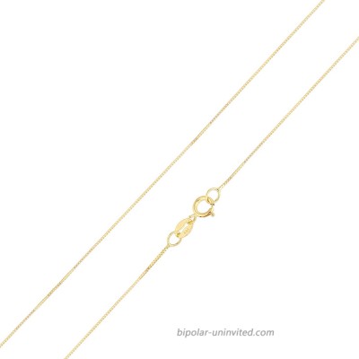Ioka - 14K Yellow Solid Gold 0.5mm Box Chain Necklace with Spring Ring Clasp - 22