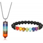 Jstyle 7 Chakra Gemstone Healing Pendant Necklace for Men Women 8mm Lava Rock Natural Stone Chakra Diffuser Bracelets Yoga Beads Bracelet |