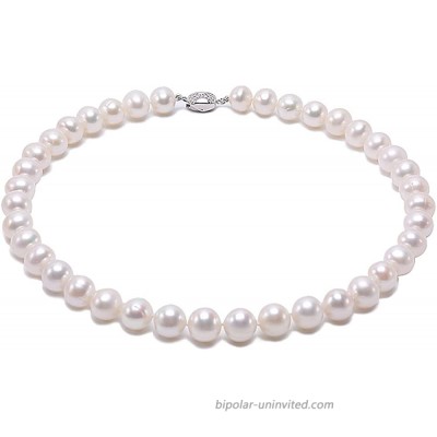 JYX Pearl Necklace for Women Classic Single Strand AAA Round 10mm Natural White Cultured Freshwater White Pearl Necklace 18