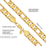 Lifetime Jewelry 11mm Diamond Cut Figaro Chain Necklace 24k Real Gold Plated 20 Inches |