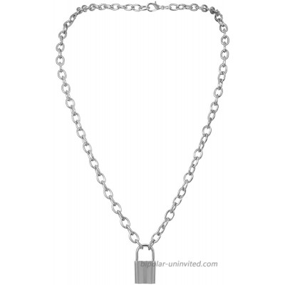 Lock Pendant Necklace Statement Long Chain Punk Multilayer Choker Necklace for Women Girls Silver-Plated
