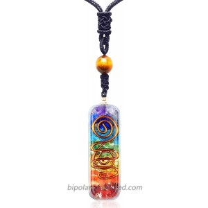 M&N Jewelry Designs Healing Crystals Necklace - 7 Healing Energy Chakra Crystals Natural Tiger Eye Adjustable Necklace