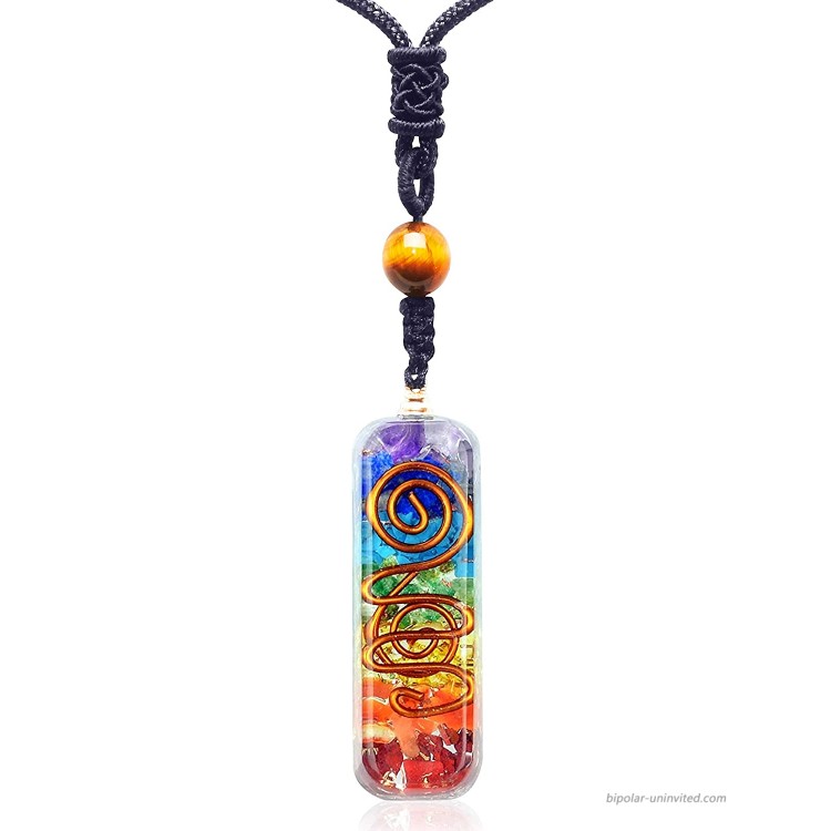 M&N Jewelry Designs Healing Crystals Necklace - 7 Healing Energy Chakra Crystals Natural Tiger Eye Adjustable Necklace