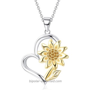 Milacolato 925 Sterling Silver Sunflower Necklace for Women You're My Sunshine 5A CZ Sunflower Heart Pendant Boxed Valentine's Day Gift