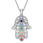MONGAS Chakra Hamsa Hand Necklace 925 Sterling Silver Chakra Jewelry for Women