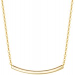 Mothers Day Gifts FANCIME 14K Real Solid Gold Smile Necklace Classic Tube Curve Bar Pendant Simple Basic Daily Wear Fine Jewelry for Women 16”+2” Extender 1.27g