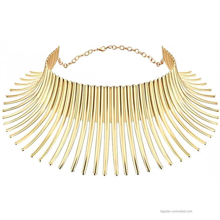 Mrotrida Women's Big African Necklace Indian Style Bending Alloy Big Thorn Statement Collar Choker Gold