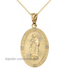 Religious Jewelry by FDJ 10k Yellow Gold Our Lady of Guadalupe Miraculous Oval Medal Diamond Necklace Small 16