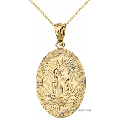 Religious Jewelry by FDJ 10k Yellow Gold Our Lady of Guadalupe Miraculous Oval Medal Diamond Necklace Small 16