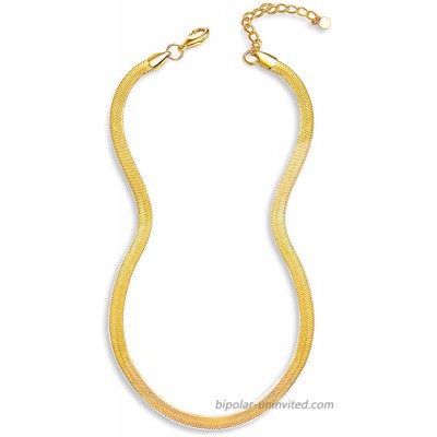 Reoxvo Gold Herringbone Chain Choker Snake Chain necklace for Women 16inch