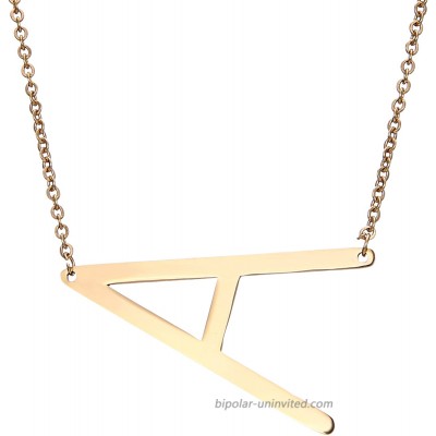 RINHOO Sideways Large Initial Necklace 18k Gold Plated Stainless Steel Big Letter Script Name Monogram Pendant Necklace for Women Giftfrom Alphabet 26 A-Z