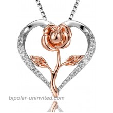 Rose Necklace for Women Rose Gold Flower Silver Heart Pendant Unique Mothers Day Gifts Heart Necklace Birthday Gift For Mothers Day Necklace for Women