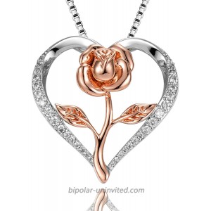Rose Necklace for Women Rose Gold Flower Silver Heart Pendant Unique Mothers Day Gifts Heart Necklace Birthday Gift For Mothers Day Necklace for Women
