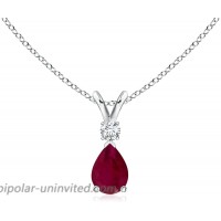 Ruby Teardrop Pendant Necklace with Diamond in Silver 6x4mm Ruby