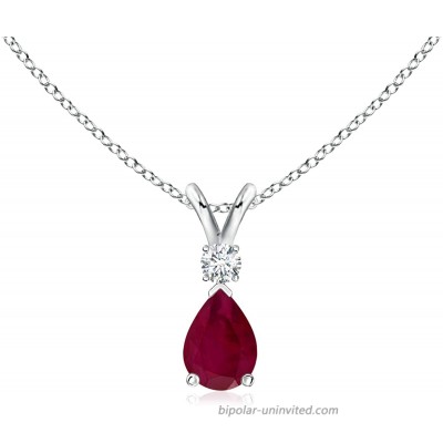 Ruby Teardrop Pendant Necklace with Diamond in Silver 6x4mm Ruby