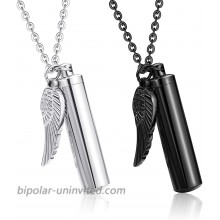 sailimue 2Pcs Cylinder Cremation Urn Necklace for Ashes Memorial Keepsake Pendant with Angel Wing Charm Necklace Stainless Steel Cremation Jewelry |