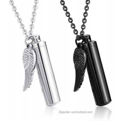 sailimue 2Pcs Cylinder Cremation Urn Necklace for Ashes Memorial Keepsake Pendant with Angel Wing Charm Necklace Stainless Steel Cremation Jewelry |