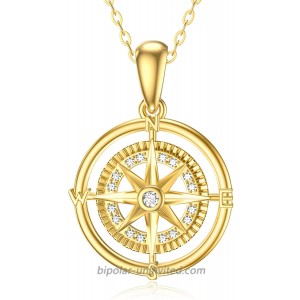 SISGEM 14K Real Yellow Gold Compass Dainty Pendant Necklace with Cubic Zirconia Fine Jewelry Birthday Present for Women Girls 16+2 Inch