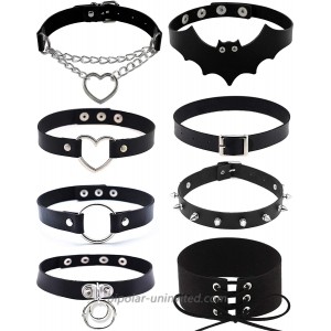 SOOWOOT 8 Pieces PU Leather Choker Necklace Goth Spiked Rivets Punk Collar Necklace Adjustable PU Leather Studded Love Heart Collar Choker Collar Set Gifts for Women Girls