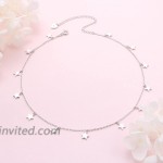 Sterling Silver Jewelry Lucky Star Choker Necklace Pendant Disc Chain Statement Necklace For Women Girls