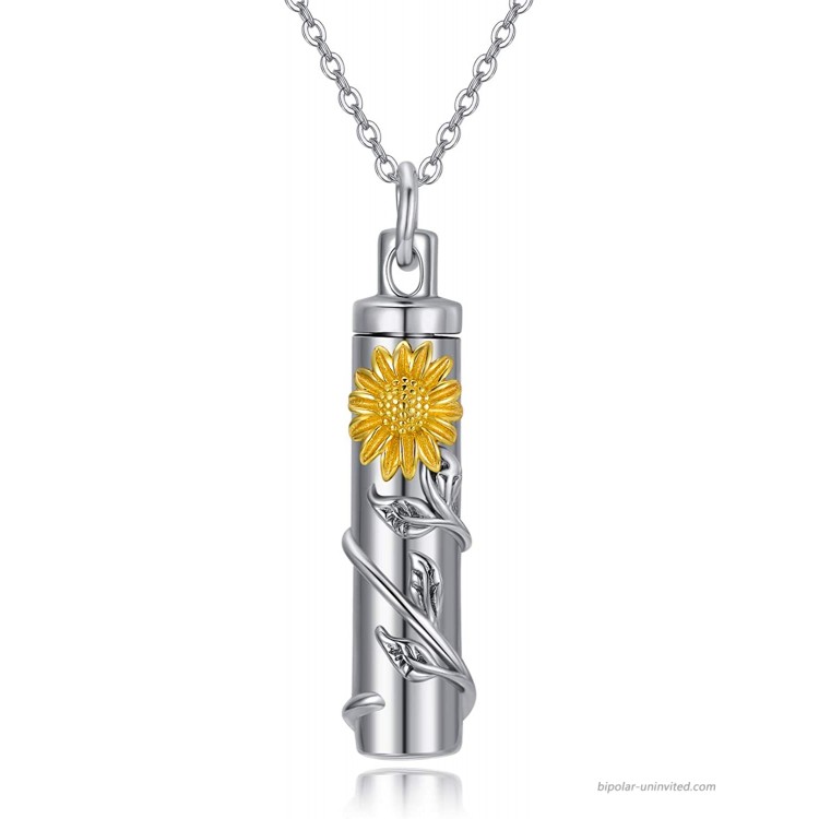 Sunflower Urn Necklace for Ashes S925 Sterling silver Cremation Jewelry Keepsake Memory for Women A-Sunflower Tube
