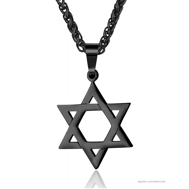 Udalyn Star of David Pendant Necklace Stainless Steel Jewish Jewelry for Men Women Religious 20 Black