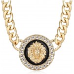 Women's Basketball Wives Style Gold Lion Heads Necklace Hip Hop Statement Chunky Chain Choker Necklace Gold Pendant-02