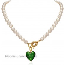 YorzAhar Pearls Necklace | Green Love Heart Pendant Chain | Pearl Necklace Choker for Women Wedding Brides Grandmother