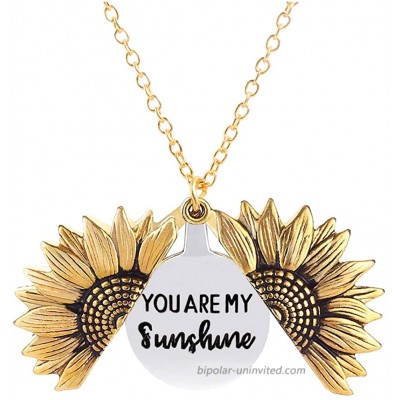 You Are My Sunshine Necklace Sunflower Necklace for Women Girls 2-Side Version Engraved Inspirational Message Necklaces Pendant Jewelry Gift for Her