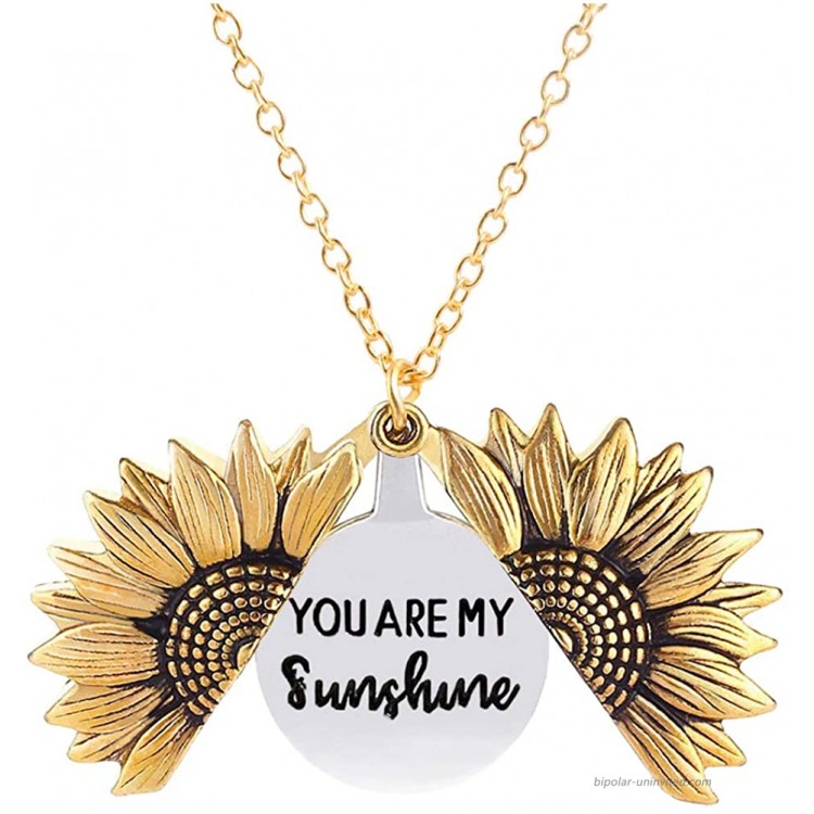 You Are My Sunshine Necklace Sunflower Necklace for Women Girls 2-Side Version Engraved Inspirational Message Necklaces Pendant Jewelry Gift for Her