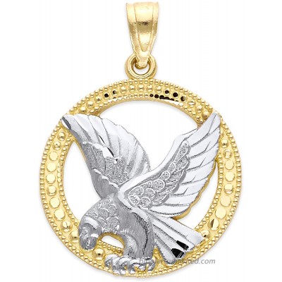 10k Real Solid Yellow Gold Eagle Pendant Dainty Two Tone Animal Jewelry Charm Symbolizing Strength and Pride