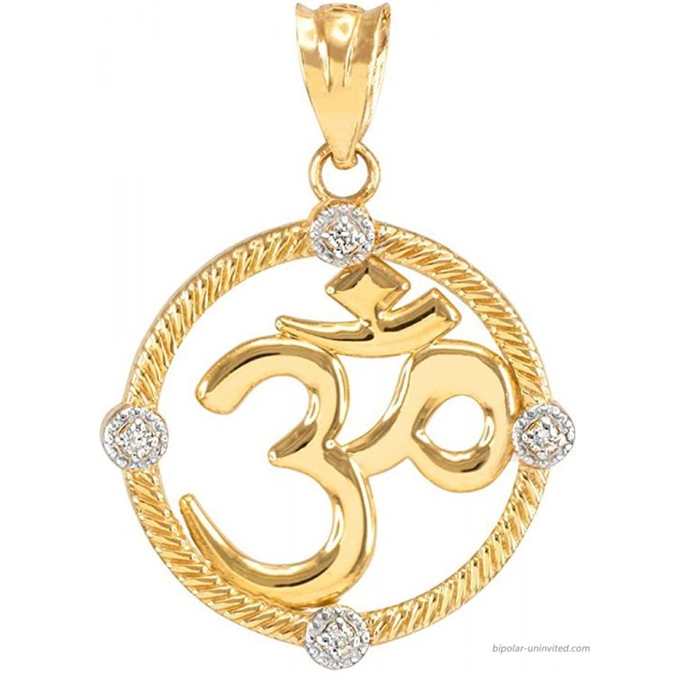 10k Yellow Gold Diamond Roped Medallion Yoga Om Charm Pendant Claddagh Gold