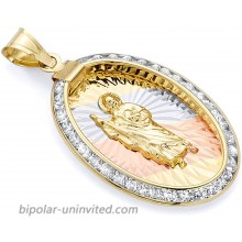 14k Tri Color Gold CZ San Judas Medal Charm Pendant Size 25 x 14 mm The World Jewelry Center