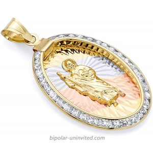 14k Tri Color Gold CZ San Judas Medal Charm Pendant Size 25 x 14 mm The World Jewelry Center