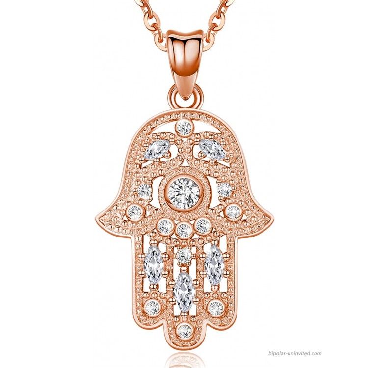 Aniu Rose Gold Hamsa Necklace for Women Girls 925 Sterling Silver Evil Eye Hand of Fatima Good Luck Pendant Jewelry with Zirconia with Gift Box 18”