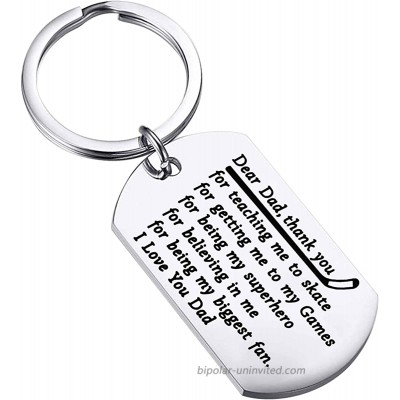 BEKECH Hockey Dad Gifts Ice Hockey Keychain Sport Dad Thank You Gift Dear Dad Thank You for Teaching Me to Skate Father's Day Hockey Gifts for Dad from Daughter SonSilver