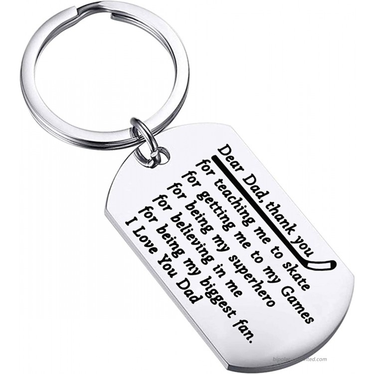 BEKECH Hockey Dad Gifts Ice Hockey Keychain Sport Dad Thank You Gift Dear Dad Thank You for Teaching Me to Skate Father's Day Hockey Gifts for Dad from Daughter SonSilver