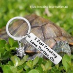 BEKECH Turtles Keychain I Just Freaking Love Turtles OK Keychain Beach Sea Turtle Animal Jewelry Turtle Lover Gift Beach Lover Gift Keyring Silver