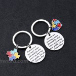 BLEOUK Autism Awareness Gift Autistic Mom Dad Inspirational Gift Autism Keychain set Autism Puzzle Piece Gift Autism mom dad ky set