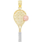 Charm America - Gold Tennis Racquet with Rose Gold Ball - 10 Karat Solid Gold