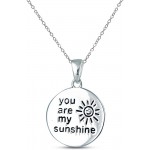 Charmsy Sterling Silver Jewelry You are My Sunshine Engraved Pendant Necklace with Cable Chain for Women