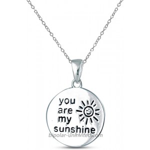 Charmsy Sterling Silver Jewelry You are My Sunshine Engraved Pendant Necklace with Cable Chain for Women