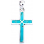 Cross Pendant Cross Charm Simulated Blue Turquoise 925 Sterling Silver 30mm