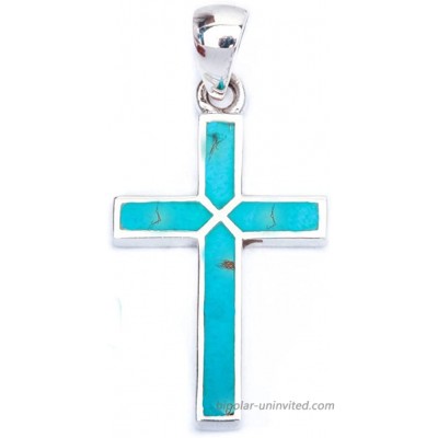 Cross Pendant Cross Charm Simulated Blue Turquoise 925 Sterling Silver 30mm