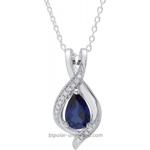Dazzlingrock Collection Pear 9X6 MM Lab Created Blue Sapphire & Round Diamond Ladies Teardrop Pendant 14K White Gold