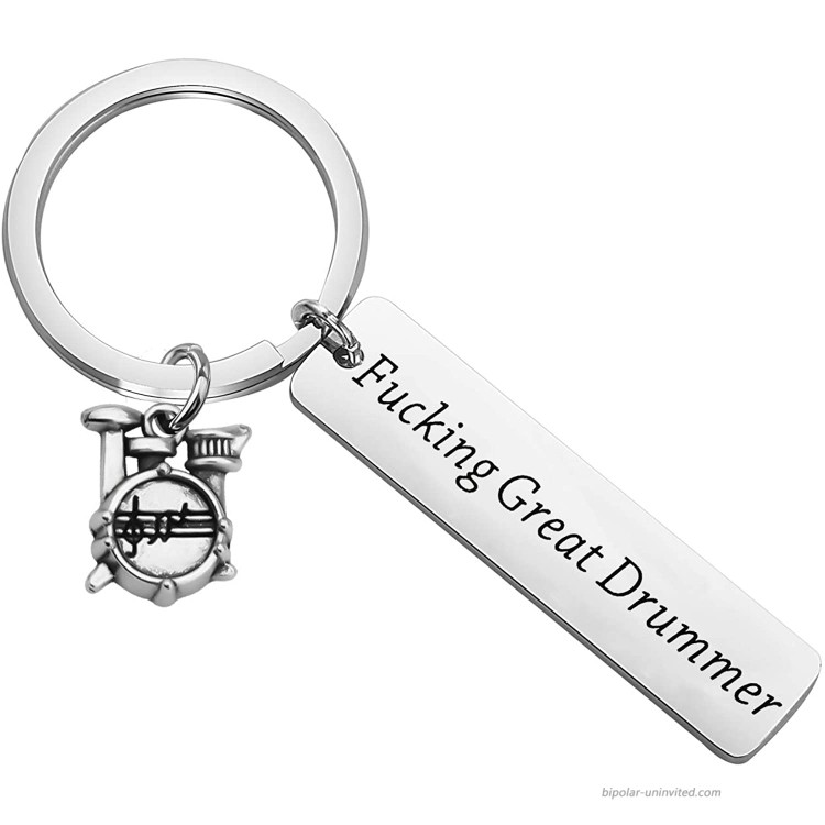 FEELMEM Drummer Gift Jewelry Fucking Great Drummer Keychain Percussion Jewelry Drum Player Band Gifts Drum Kit Gifts Musician Gift Silver
